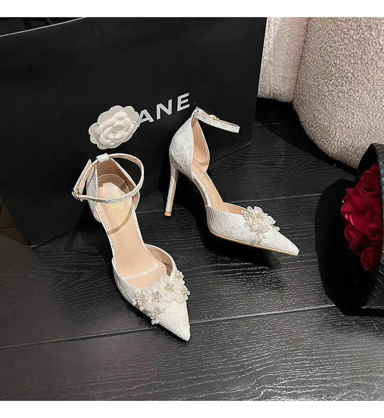 Flower Pattern Pointed Toe High Heels Fashion Bridesmaid Pumps Sandals