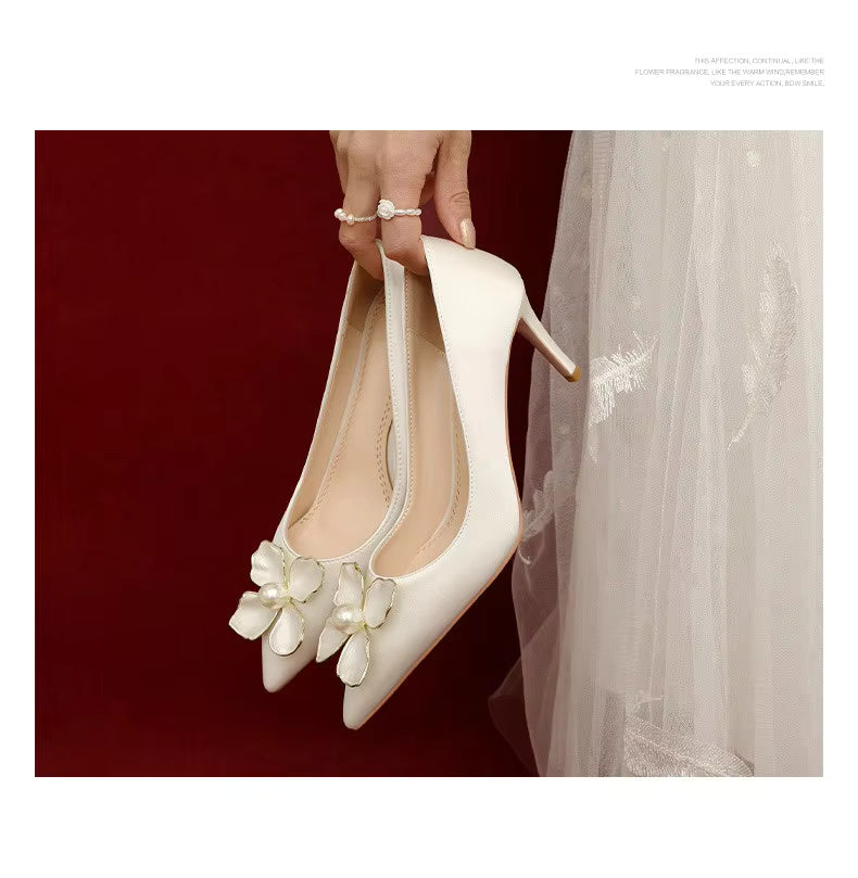 Luxury Flowers French High Heels Wedding Shoes