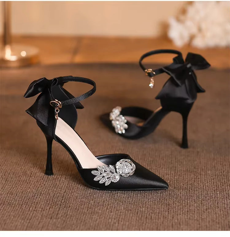 Rhinestone Flower Fashion Hollow High Pointed Heels Wedding Stiletto Shoes