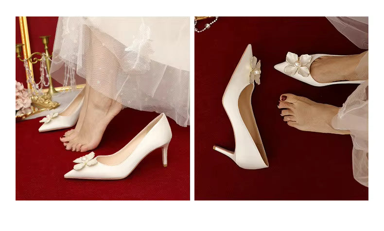 Luxury Flowers French High Heels Wedding Shoes