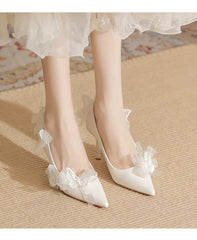 Butterfly Fashion Satin Pointed Pearl Bowknot Bridesmaid High Heel Sandals