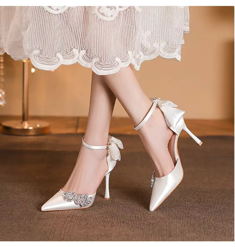 Rhinestone Flower Fashion Hollow High Pointed Heels Wedding Stiletto Shoes