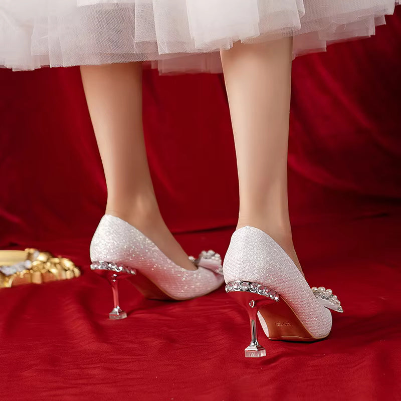 Rhinestone Fashion High Heels Metal Buckle  Bridel Shoe High Heel