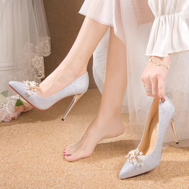 Flowers Fashion Thin High Heels comfortable Wedding Shoes
