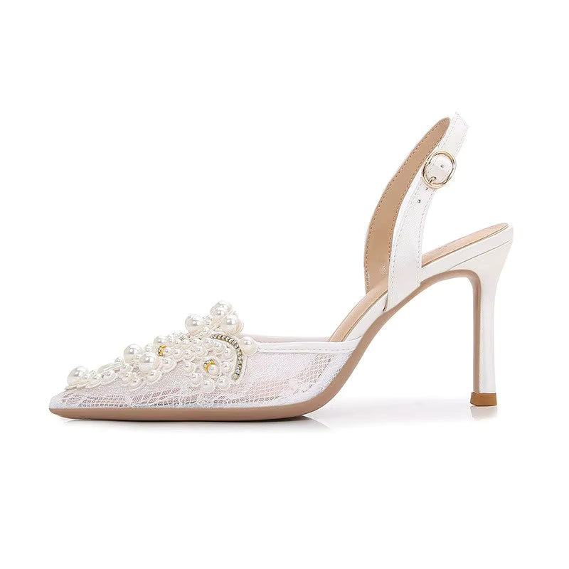 Pearl Fashion High Heels Lace Shoes Bridesmaid Shoes Pumps