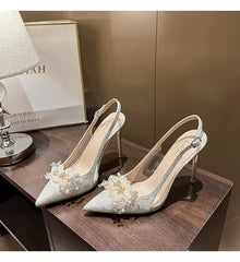 Shallow Mouth Flower Water Diamond Slim Wedding Shoes High Heels