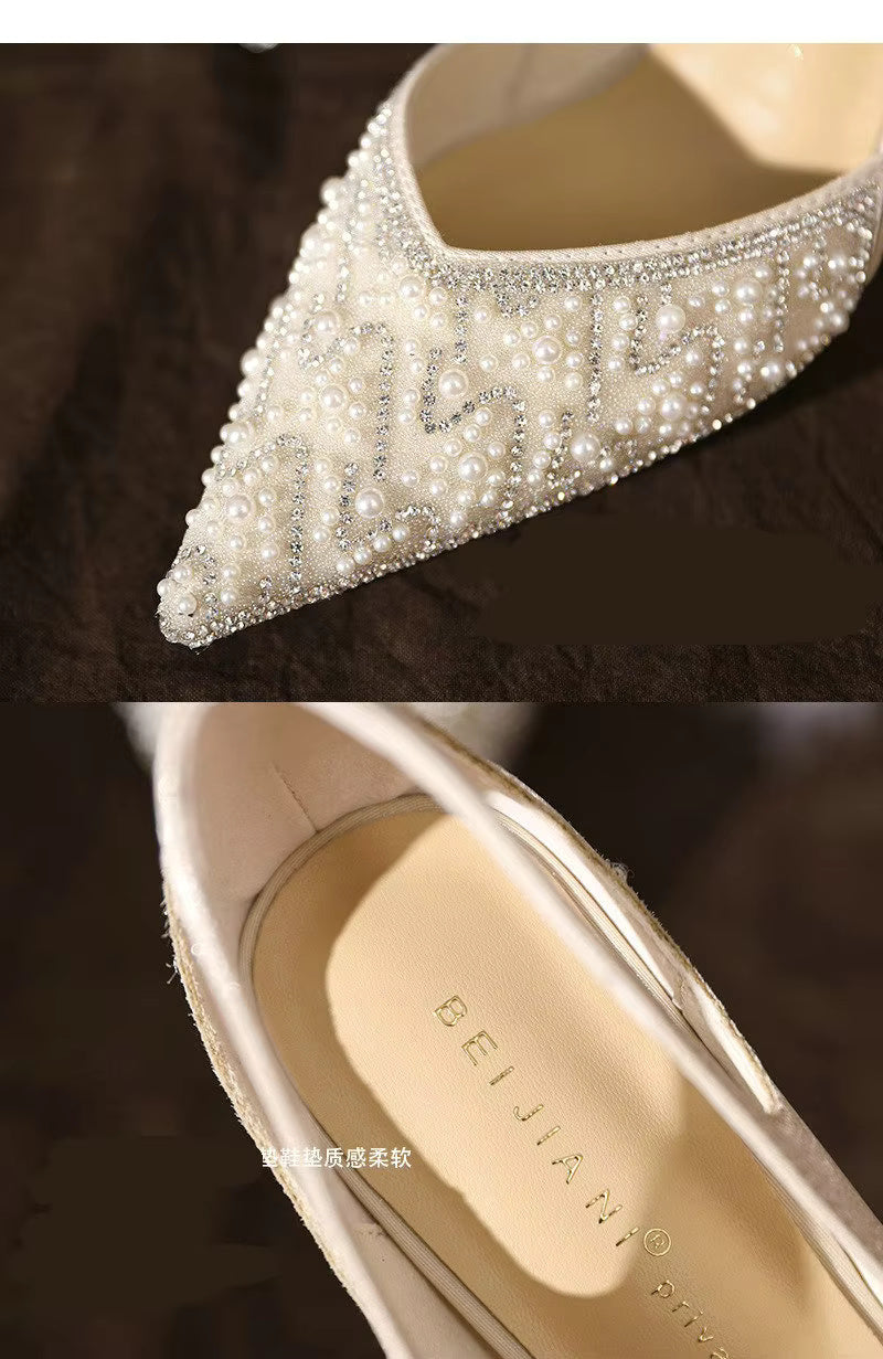 Elegance Rhinestone Pearl Pattern Wedding High Heels Pumps Shoes