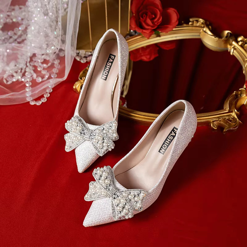 Rhinestone Fashion High Heels Metal Buckle  Bridel Shoe High Heel