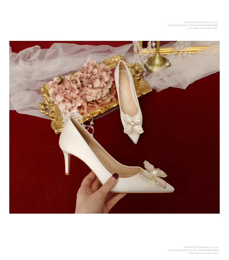 Luxury Flowers French High Heels Wedding Shoes