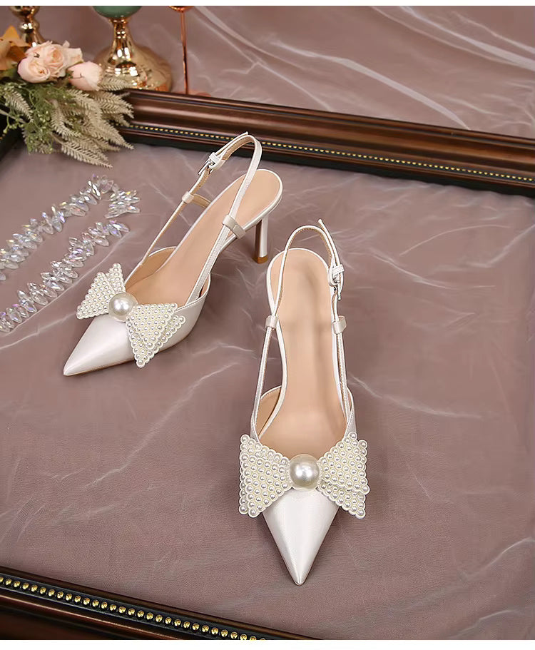 Bow Pattern Elegance French Wedding High Heels Shoes