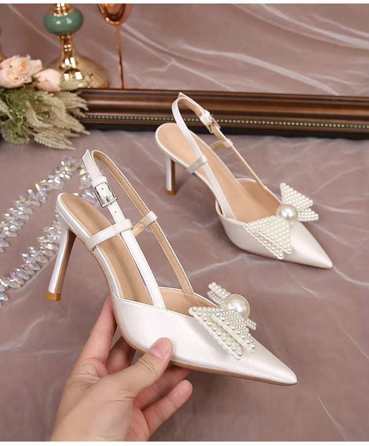 Bow Pattern Elegance French Wedding High Heels Shoes