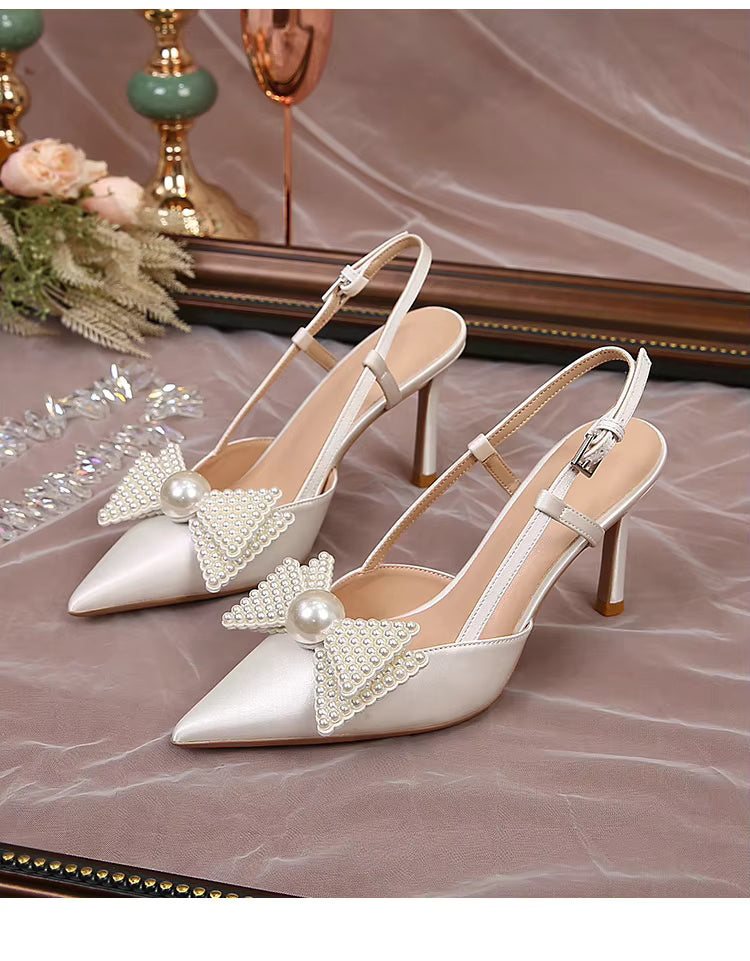 Bow Pattern Elegance French Wedding High Heels Shoes