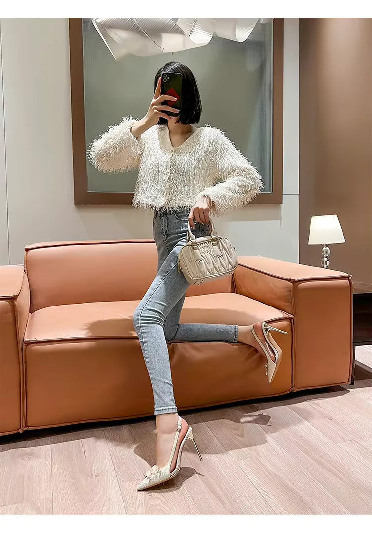 Shallow Mouth Flower Water Diamond Slim Wedding Shoes High Heels
