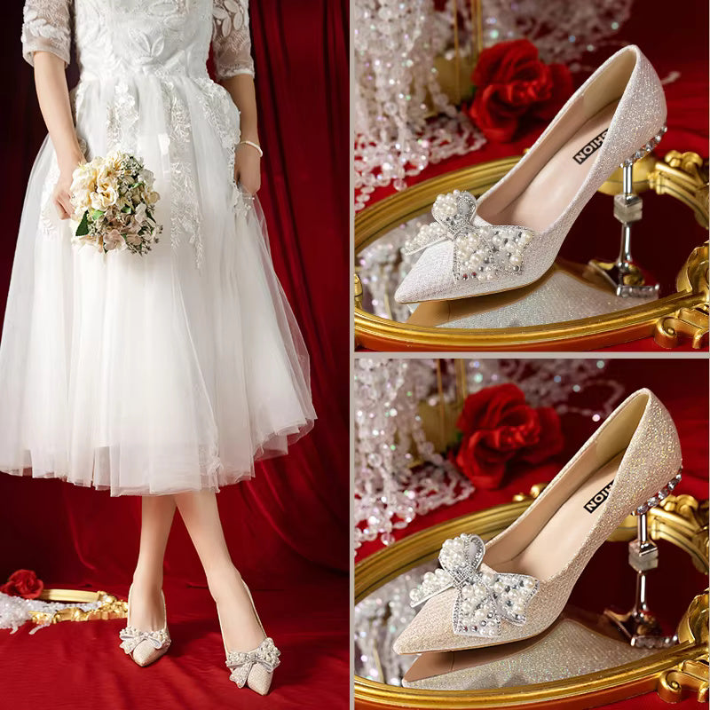 Rhinestone Fashion High Heels Metal Buckle  Bridel Shoe High Heel
