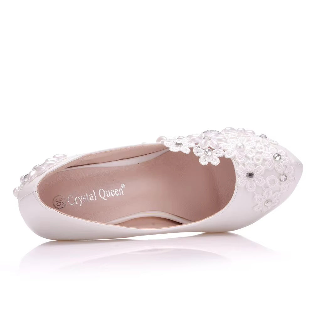 Rhinestone Flower Fashion Thin High Heels Slip on Wedding Shoes