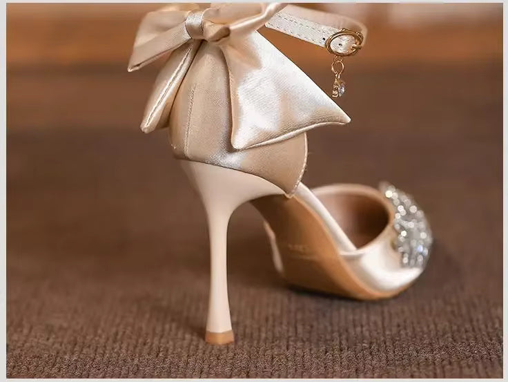 Rhinestone Flower Fashion Hollow High Pointed Heels Wedding Stiletto Shoes