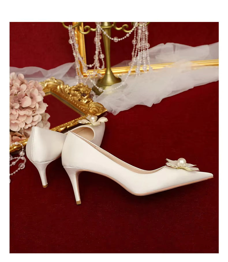 Luxury Flowers French High Heels Wedding Shoes