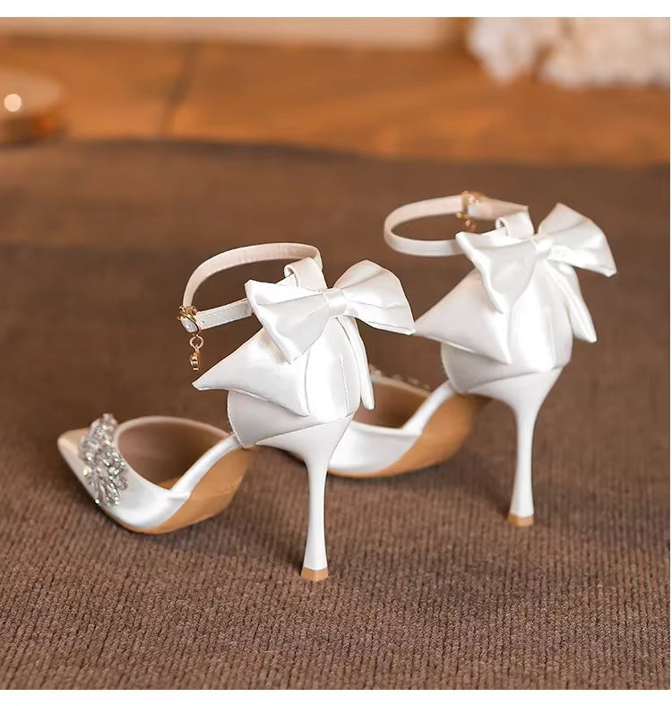 Rhinestone Flower Fashion Hollow High Pointed Heels Wedding Stiletto Shoes