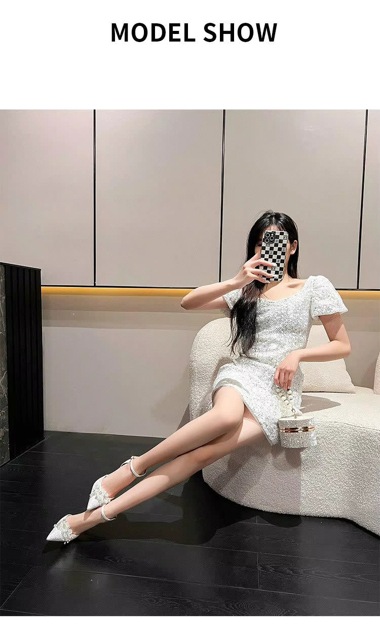 Flower Pattern Pointed Toe High Heels Fashion Bridesmaid Pumps Sandals