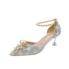 Rhinestone Pattern Lace Beaded Tassel Fashion Bridal Sandals