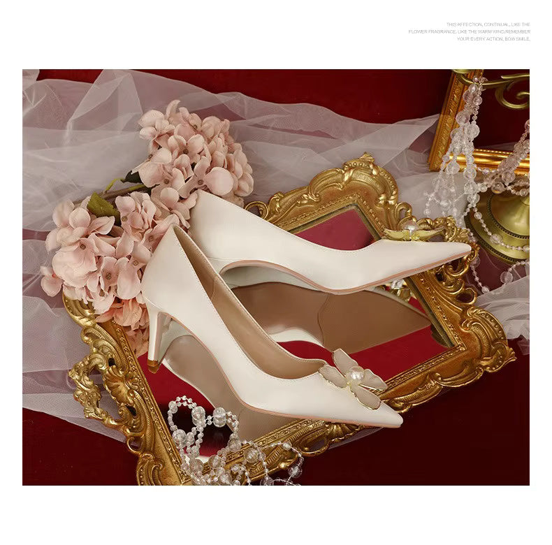 Luxury Flowers French High Heels Wedding Shoes
