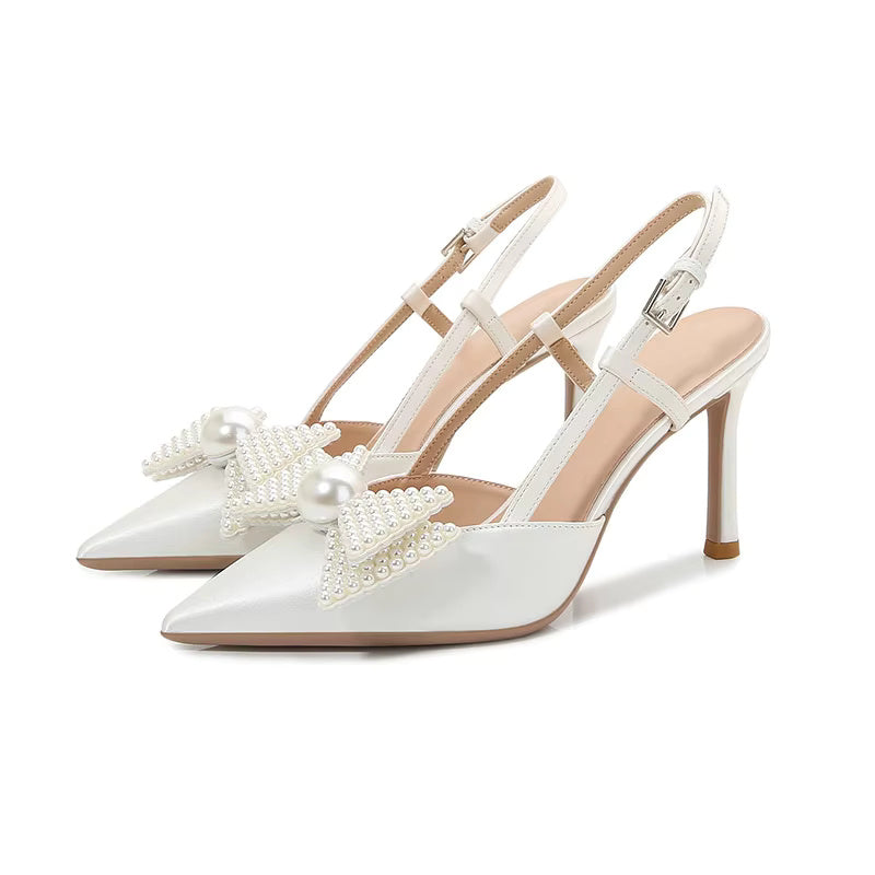 Bow Pattern Elegance French Wedding High Heels Shoes