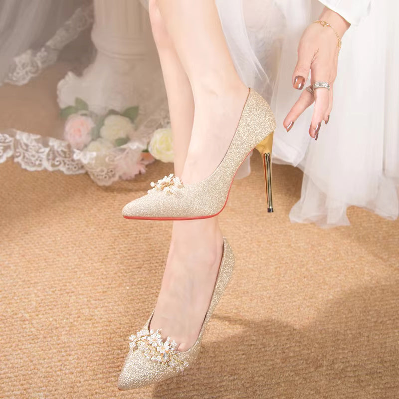 Flowers Fashion Thin High Heels comfortable Wedding Shoes