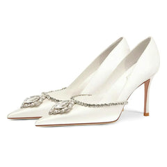 Luxury Pointed Toe Crystal Buckle High Heels Wedding Shoes Stilettos