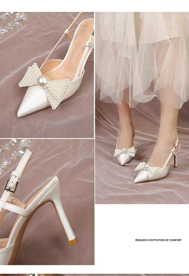 Bow Pattern Elegance French Wedding High Heels Shoes