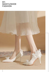 Butterfly Fashion Satin Pointed Pearl Bowknot Bridesmaid High Heel Sandals