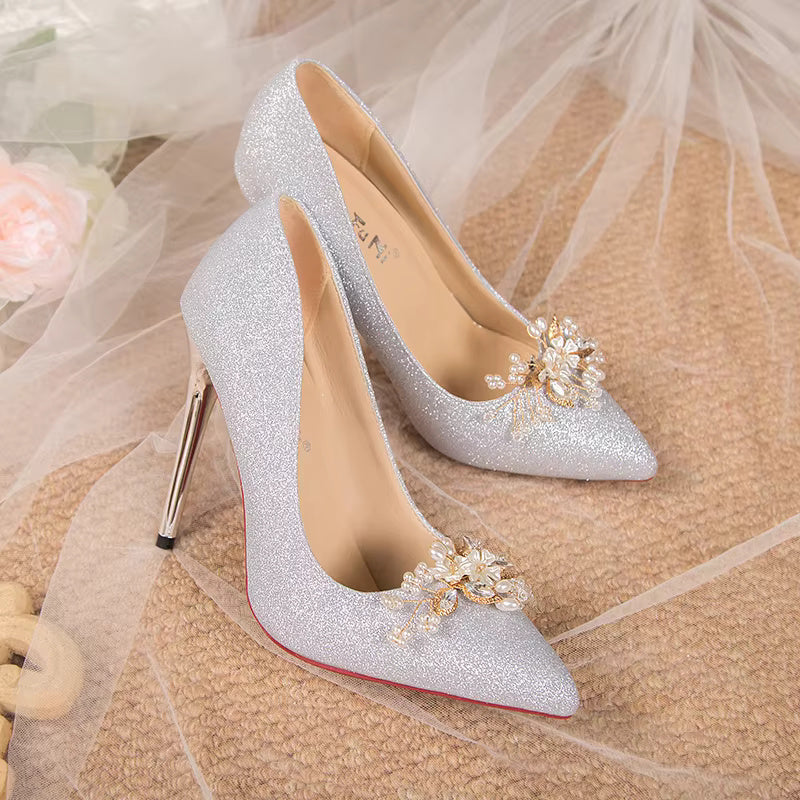 Flowers Fashion Thin High Heels comfortable Wedding Shoes