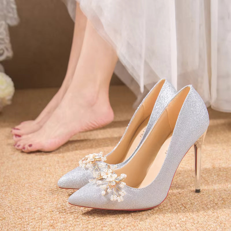 Flowers Fashion Thin High Heels comfortable Wedding Shoes