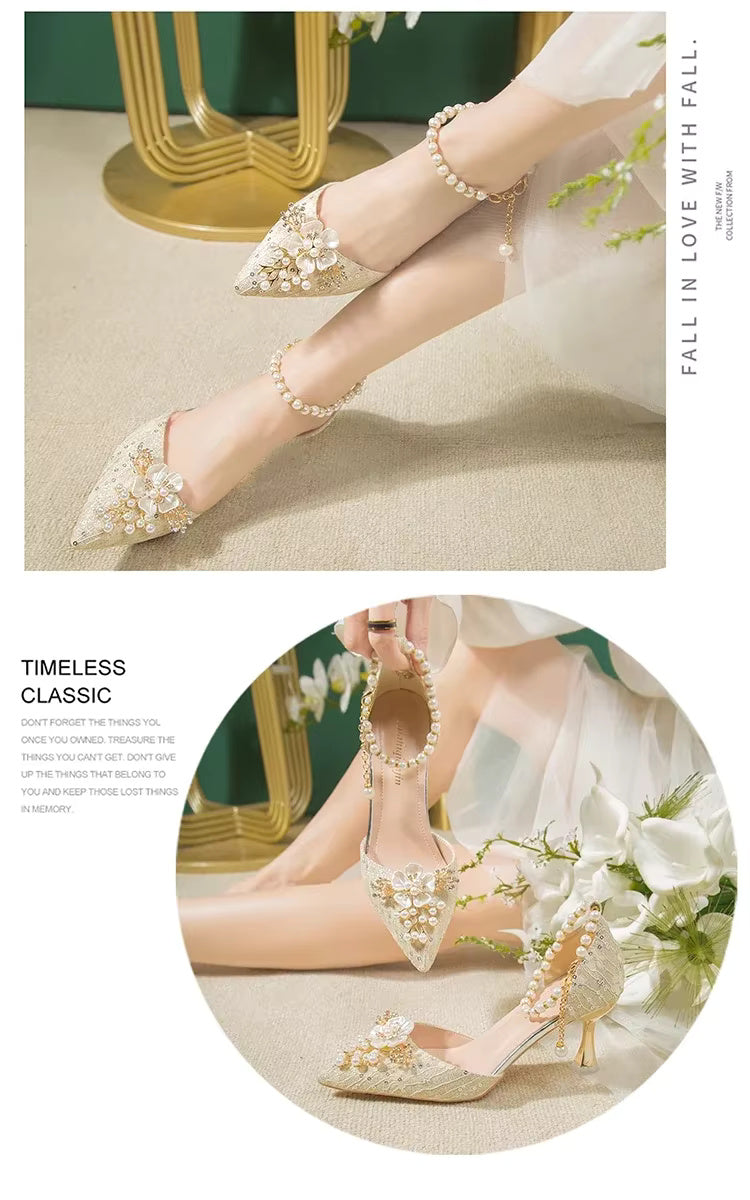 Rhinestone Pattern Lace Beaded Tassel Fashion Bridal Sandals