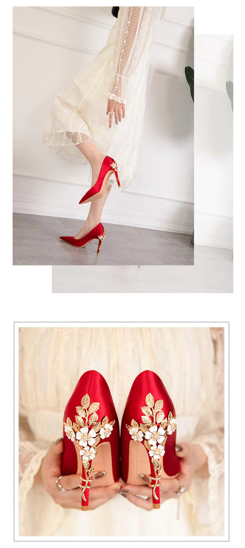 Elegant Silk Design Luxury Flower Pattern Stiletto Heeled
