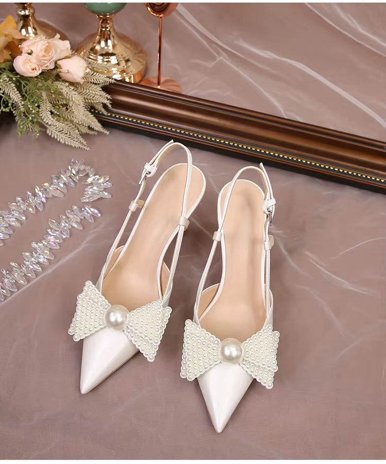 Bow Pattern Elegance French Wedding High Heels Shoes