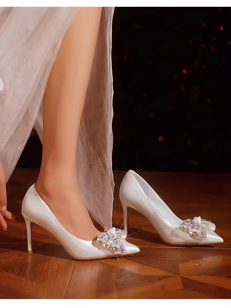 Bow Pattern High Sense French Satin Bridal High Heels Shoes