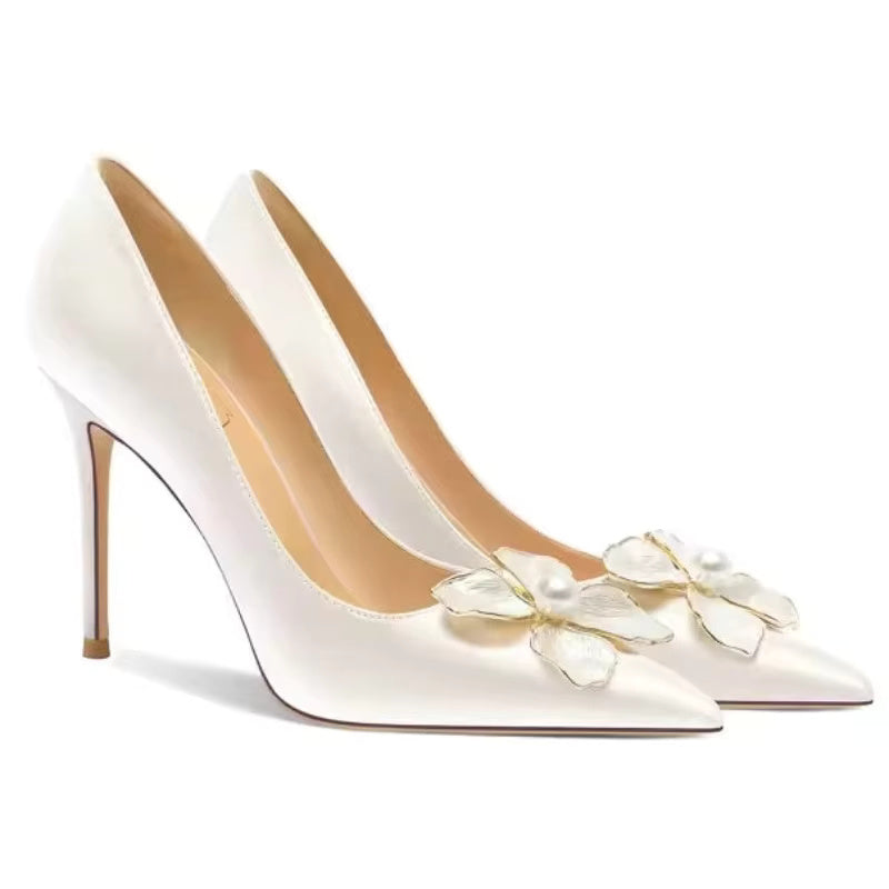 Luxury Flowers French High Heels Wedding Shoes
