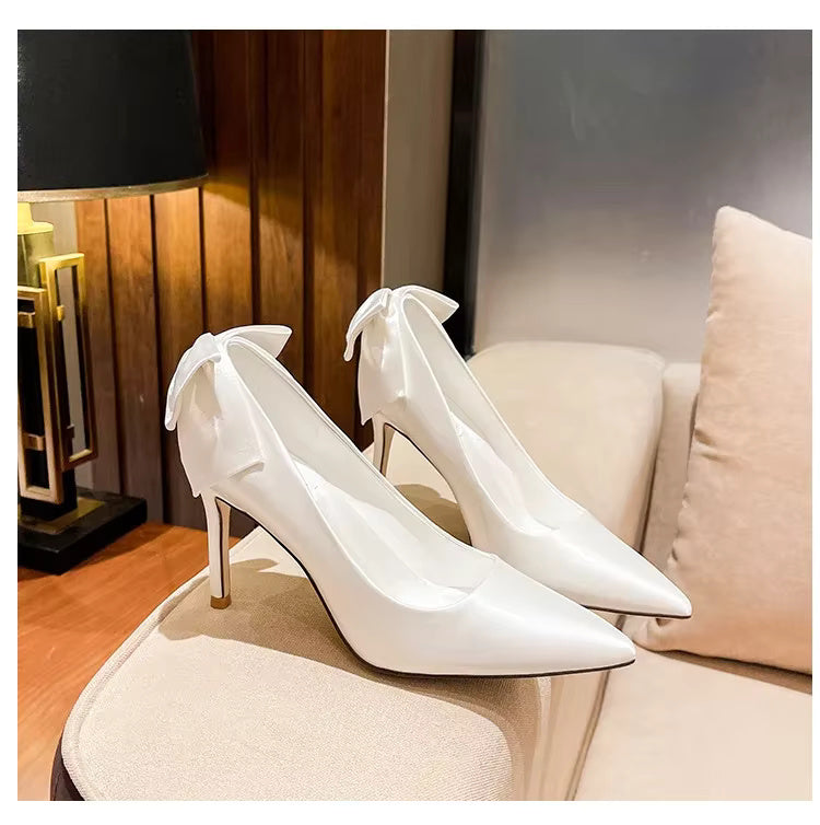 Silk Banquet Bow Pattern Botines High Heels  Bridal Shoes