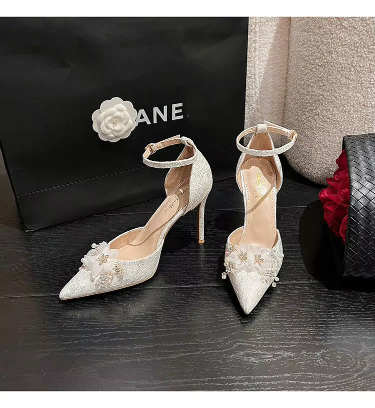 Flower Pattern Pointed Toe High Heels Fashion Bridesmaid Pumps Sandals