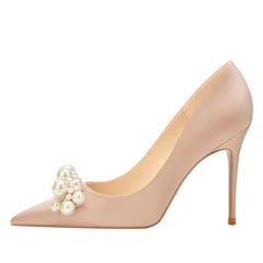 Pearl Pattern French Satin Wedding Bridesmaid High Heels Shoes