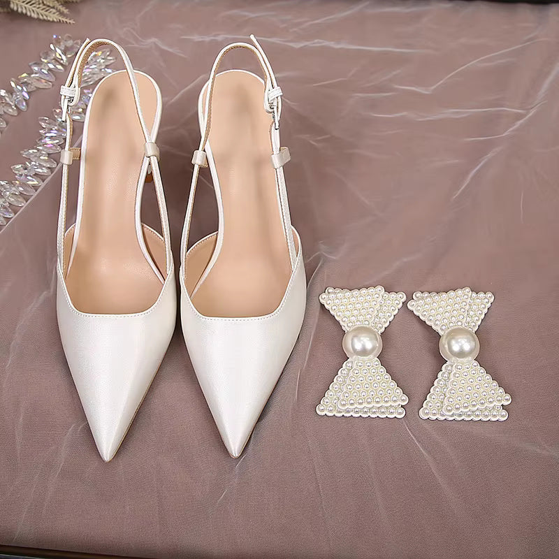 Bow Pattern Elegance French Wedding High Heels Shoes