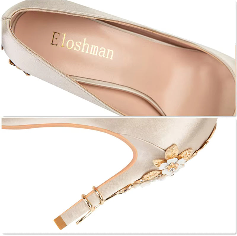 Elegant Silk Design Luxury Flower Pattern Stiletto Heeled