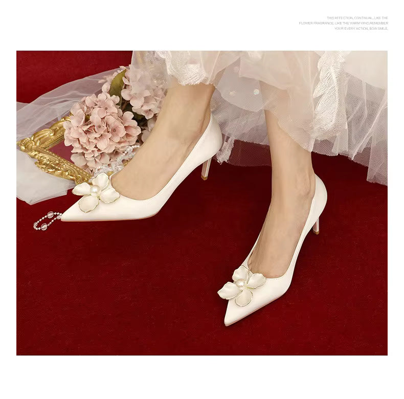 Luxury Flowers French High Heels Wedding Shoes