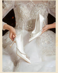 Luxury Pointed Toe Crystal Buckle High Heels Wedding Shoes Stilettos