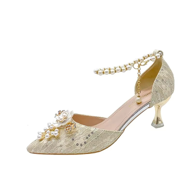 Rhinestone Pattern Lace Beaded Tassel Fashion Bridal Sandals