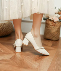 Pearl Pattern Shallow With Medium Heels Pointed Toe Bride Shoe