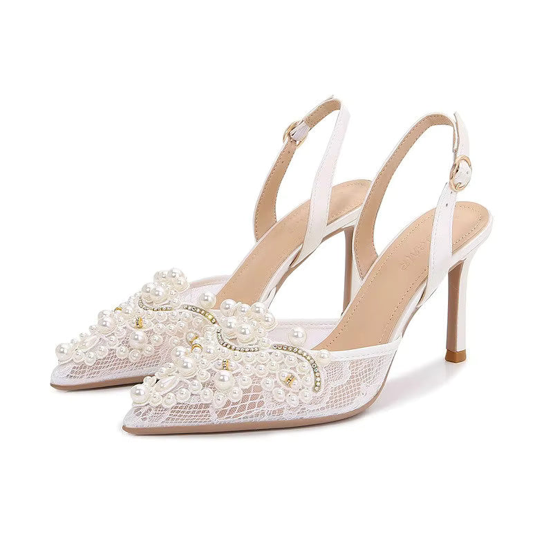 Pearl Fashion High Heels Lace Shoes Bridesmaid Shoes Pumps