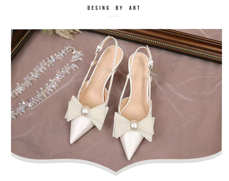Bow Pattern Elegance French Wedding High Heels Shoes