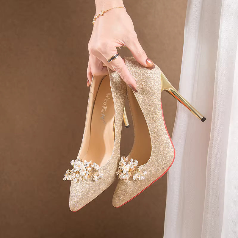 Flowers Fashion Thin High Heels comfortable Wedding Shoes