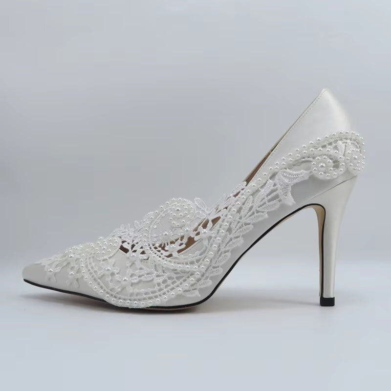 Pointed Toe Fashion hallow Thin Heel Bridal Wedding shoes High Pumps